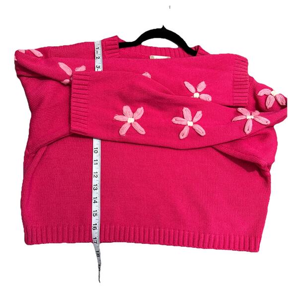 Altar'd State Pink Crew Neck Cropped Pullover Sweater w/ Flowers sz L New - Picture 7 of 7